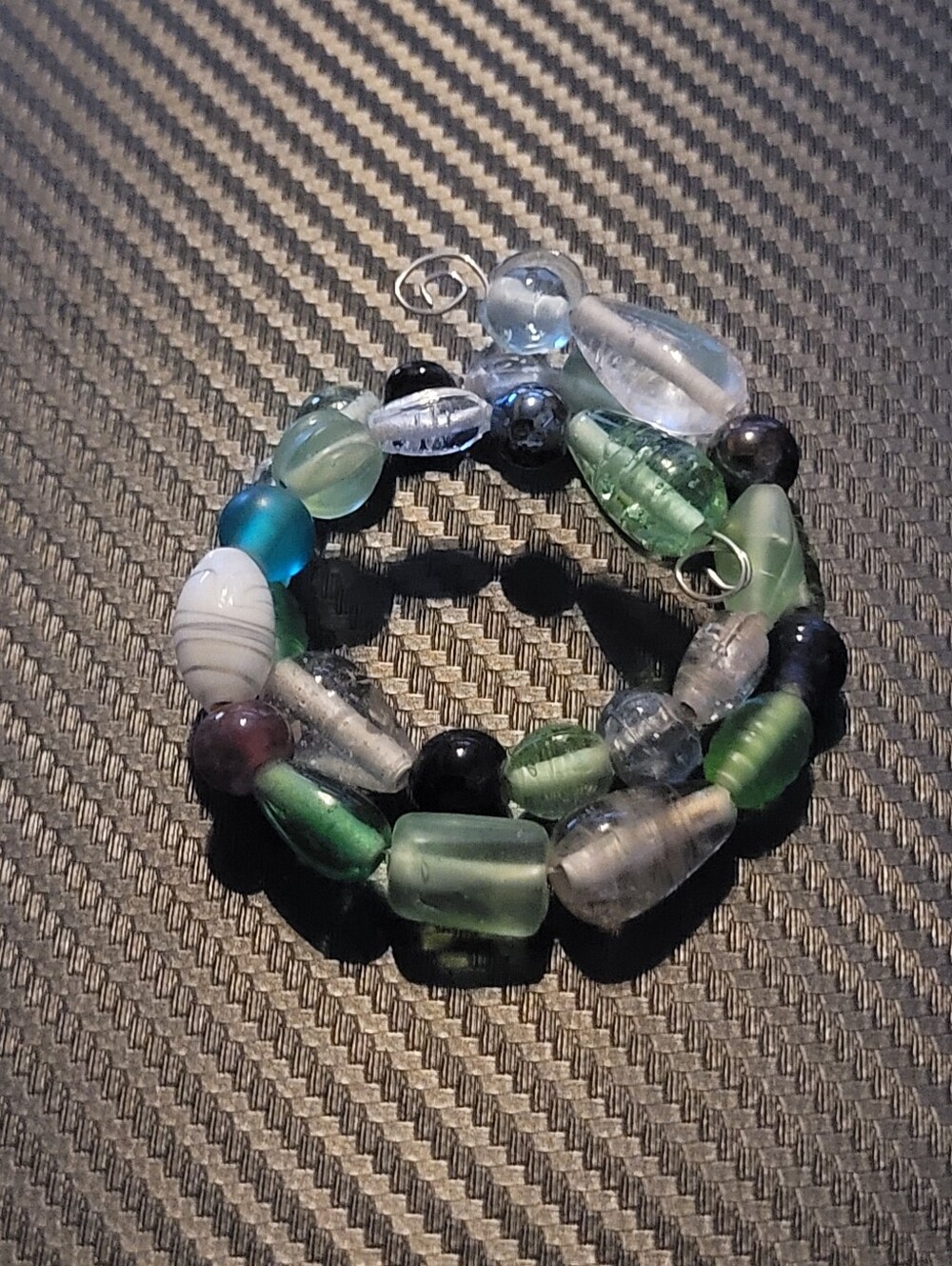 13.5" Handmade Mixed Glass & Fluorite Bead Wire Bracelet Cottagecore Boho - Picture 5 of 6